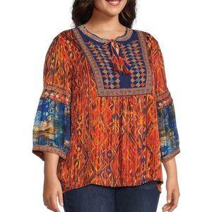 John Mark Plus Size Geometric Boho Spice Marble Print Embroidered Tassel Tie Spl